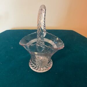 Antique 1930s clear depression glass etched basket